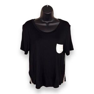 NEW HONEY DEW BLACK CASUAL TOP WHITE ACCENT LOUNGEWEAR SLEEPWEAR SOFT STRETCH